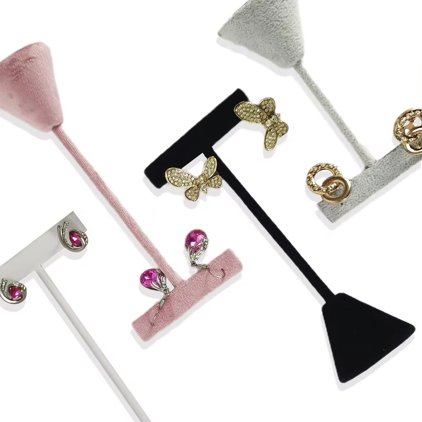 Présentoir de boucles d'oreilles en velours ou cuir haut de gamme, support de rangement, accessoires d'exposition de bijoux de taille haute, moyenne et basse, accessoires d'exposition de boucles d'oreilles