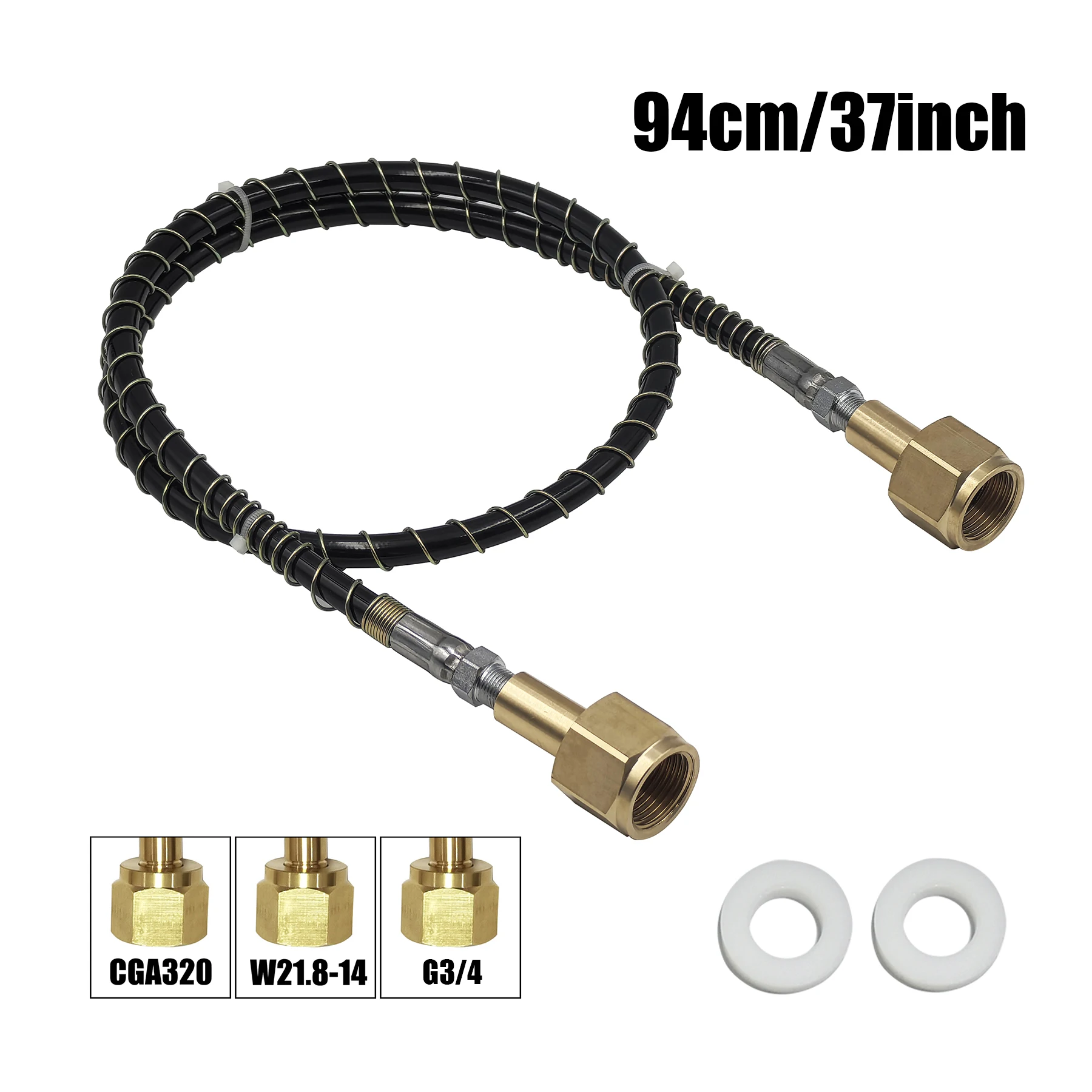 CO2 Filling Adapter Fill Refill Station Charging Adapter with 37inch Spring Cover Hose Type in W21.8/CGA320/G3/4 Connector