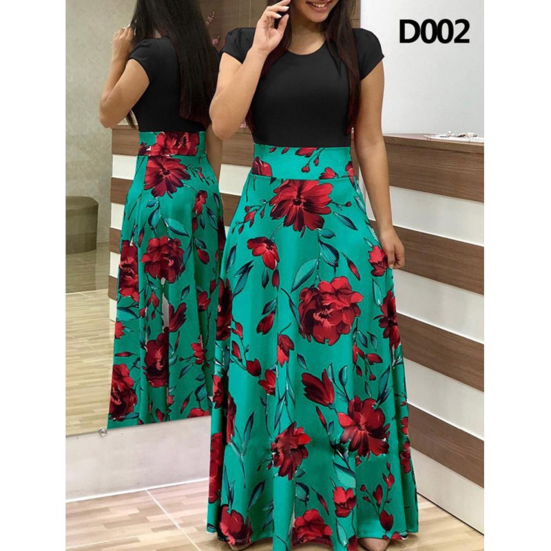 Vestidos elegantes de manga corta con franjas de diferente Color y estampado de flores a la moda para primavera/verano 2024