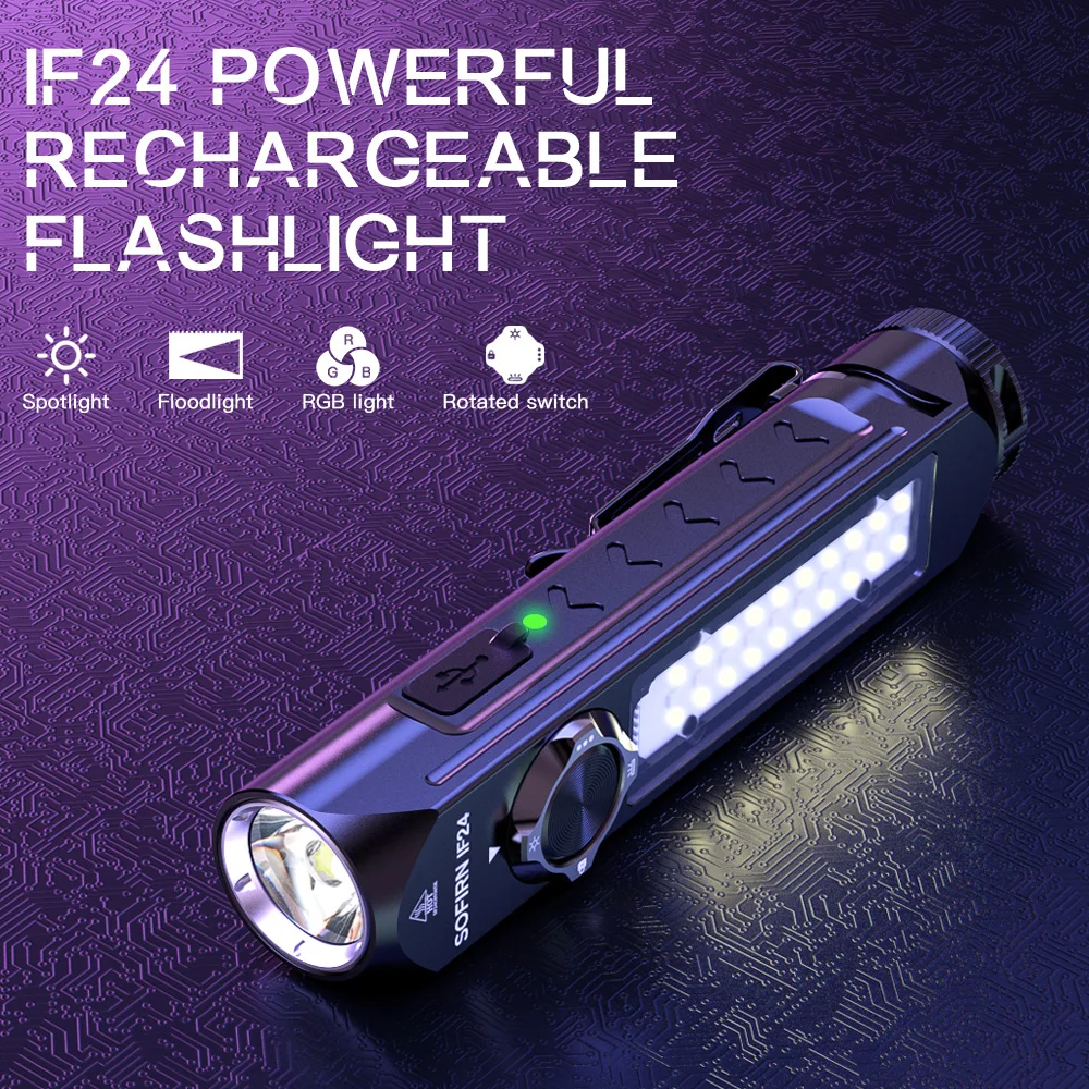 Sofirn IF24 RGB Мощный светодиодный фонарик SST40 2000 лм 18650 Перезаряжаемый водонепроницаемый поворотный переключатель с магнитной крышкой