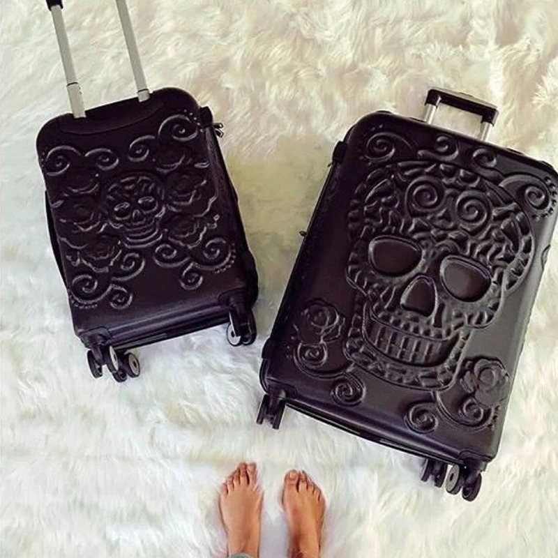 Punk Trend Skeleton กระเป๋าเดินทางบุคลิกภาพ pop องค์ประกอบกระเป๋าเดินทาง boarding box ขนาดใหญ่ล็อคศุลกากรพกพารถเข็นกระเป๋า