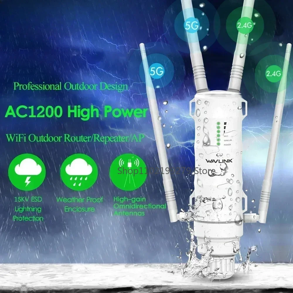 2024 Wavlink High Power AC1200 Outdoor Waterproof Wireless WiFi Repeater AP/WiFi Router Dual Dand 5G Long Range Extender Antenna