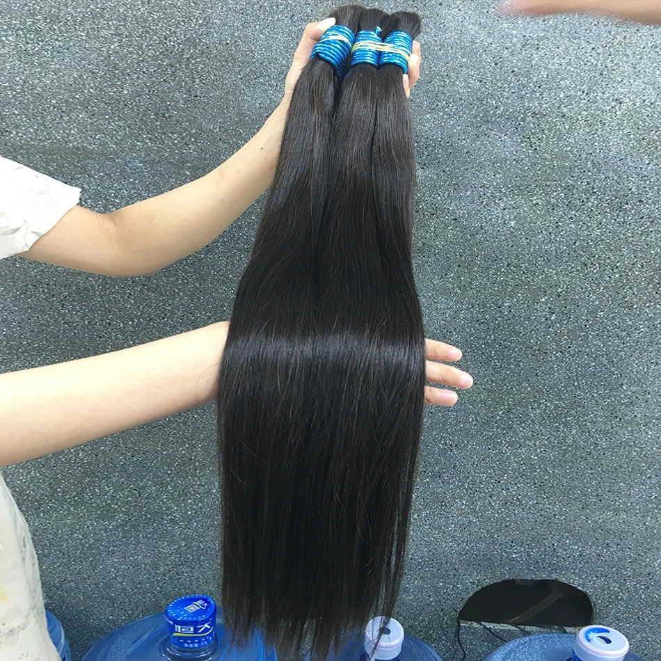 Cabello Humano liso a granel, Extensiones trenzadas, 100% Natural, sin procesar