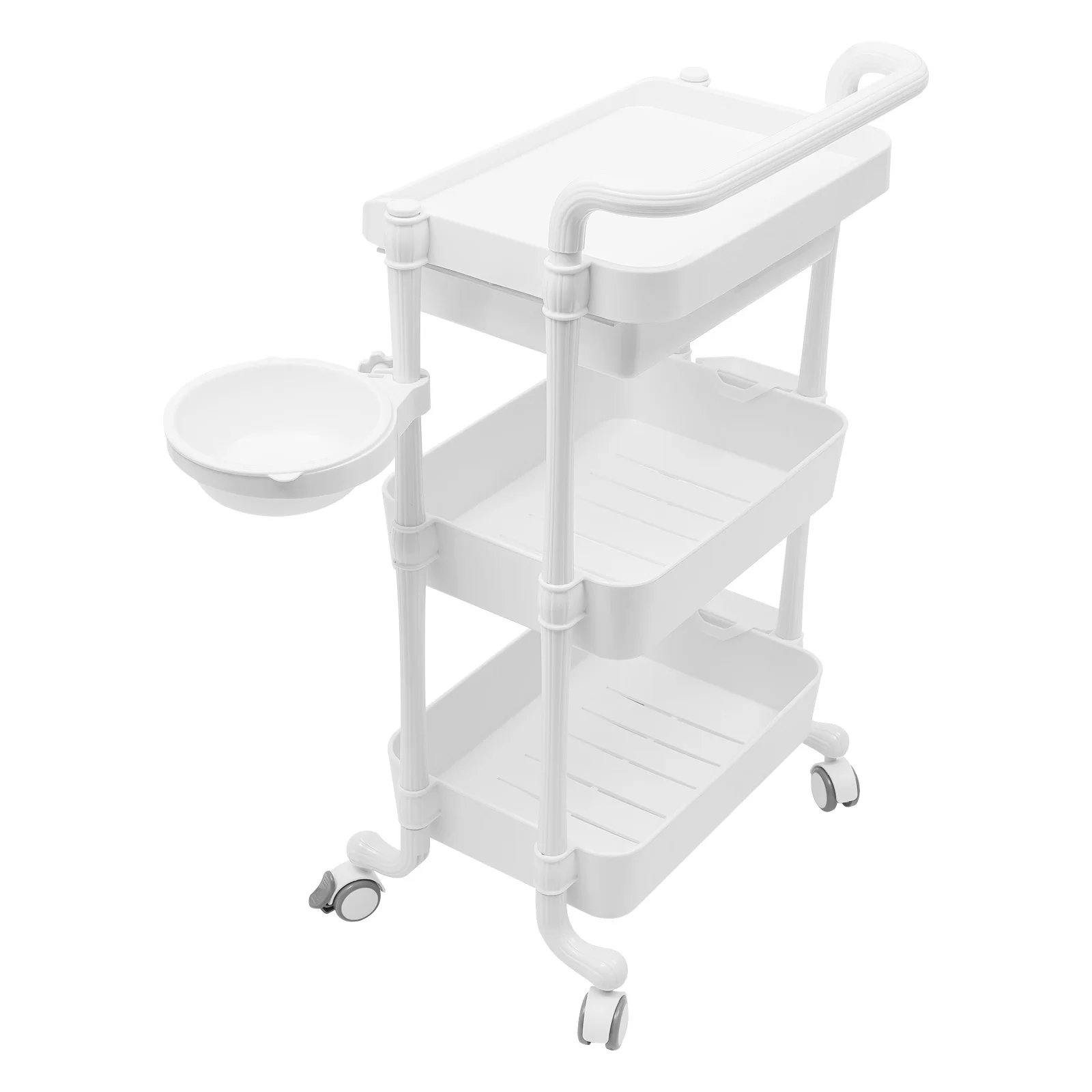 3 Tier Beauty Salon Rolling Trolley Wheelcart Utility Carts with Dirt Buckets Drawers 360°Rotate Wheels