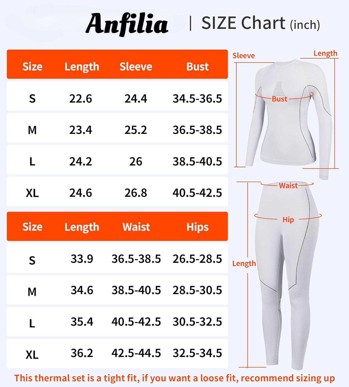 Anfilia Conjunto de roupa íntima térmica feminina de esqui, secagem rápida, antiestática, alta elasticidade, apertada, sem costura, base quente, ceroulas