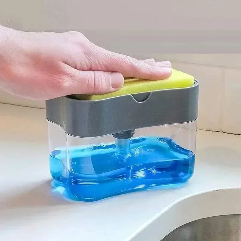 Dispensador de sabão automático garrafa para cozinha prato caixa sabão com suporte esponja imprensa mão dispensando líquido ferramentas cozinha