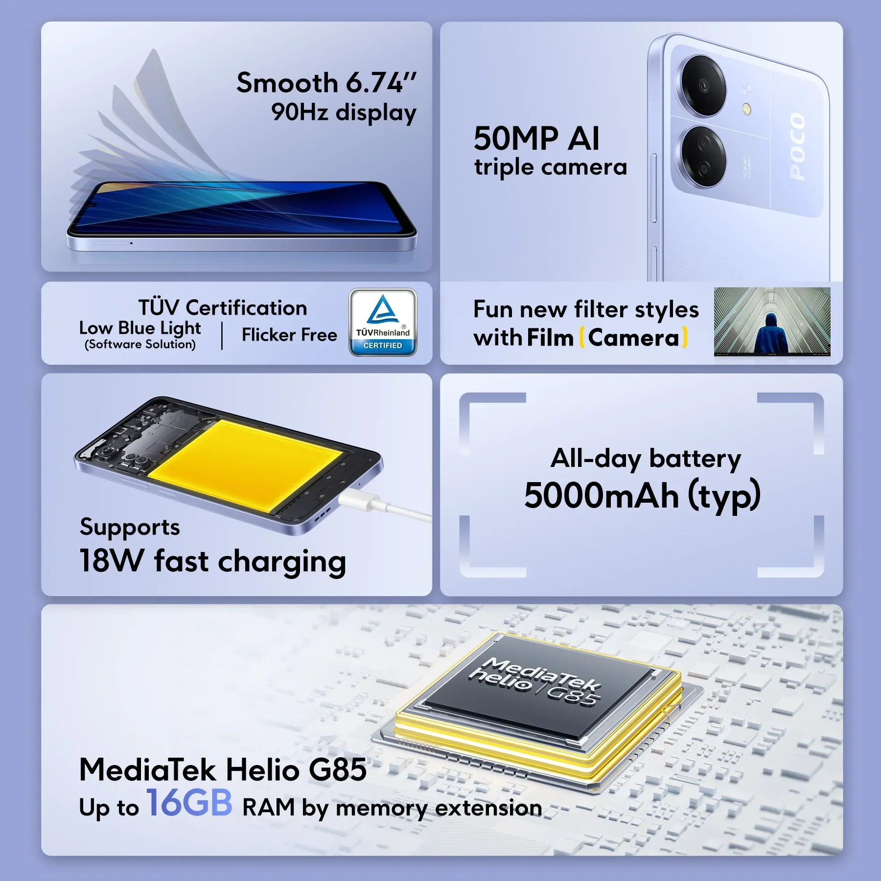 Global Version POCO C65 6GB 128GB/8GB 256GB NFC MediaTek Helio G85 6.74 "90Hz 50MP Tripleกล้อง 5000MAh 18Wชาร์จ