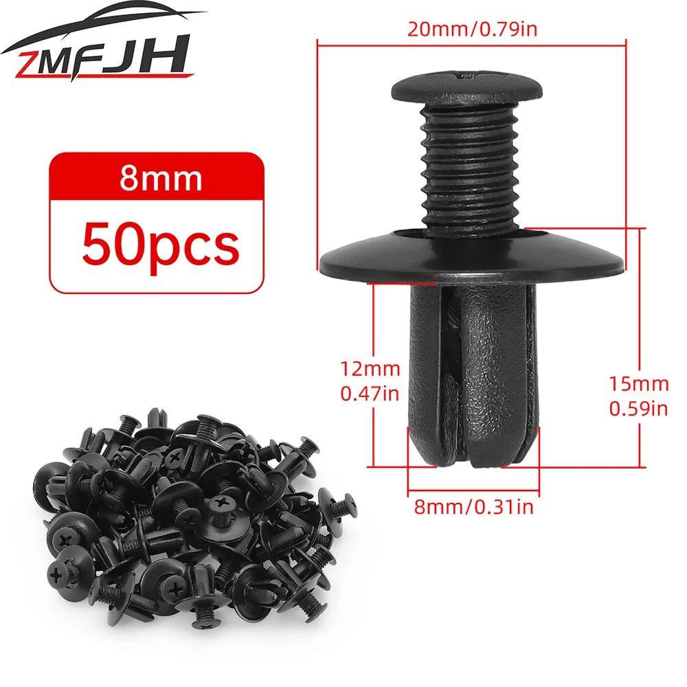 Guardabarros de parachoques Universal para coche, remaches de plástico con agujero de 8mm, tornillo de sujeción, Clips de sujeción para Nissan, Toyota y Focus, 50 piezas