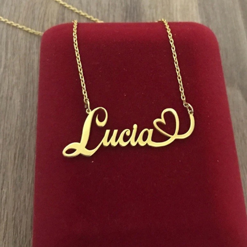 Benutzerdefinierte Namensketten aus Edelstahl mit Herz, Vintage-Buchstaben-Halsketten für Frauen, Modeschmuck, Valentinstagsgeschenke