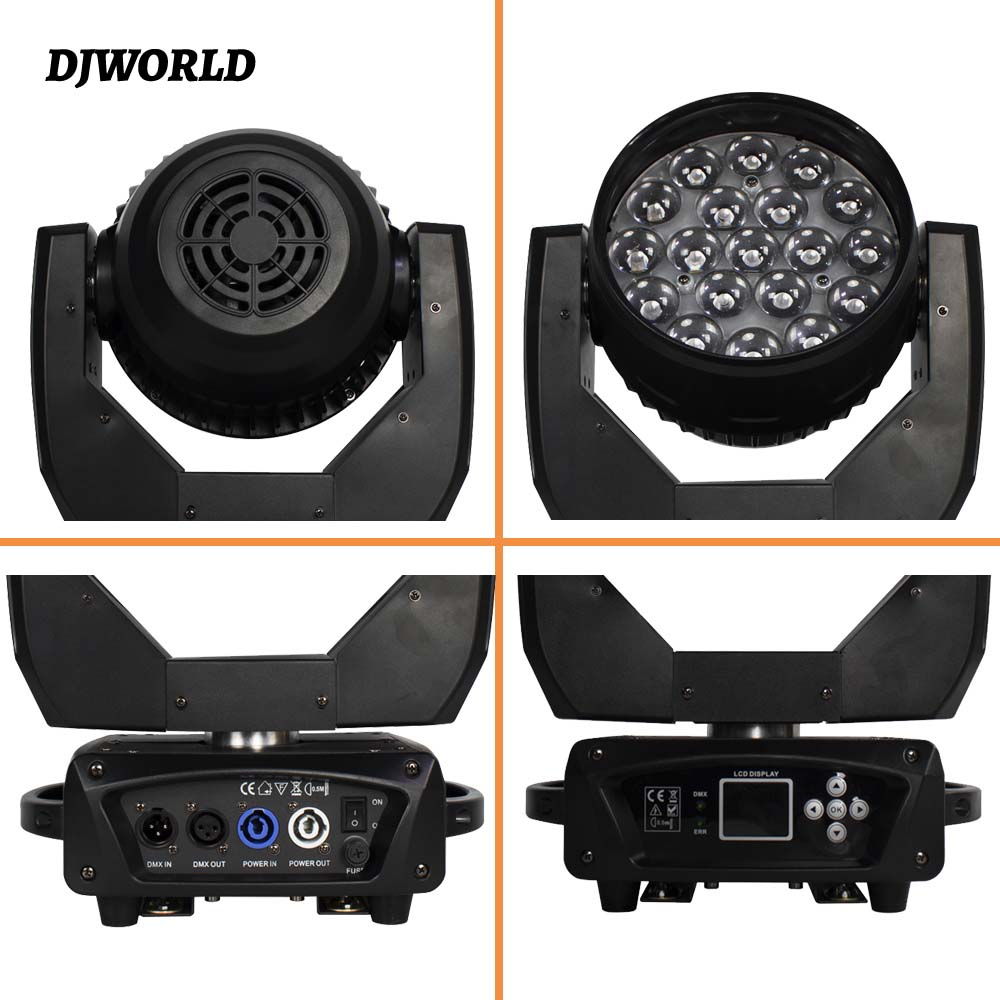 19x15W ซูม Beam Wash Moving Head Light สําหรับแสงเวที RGBW 4in1 LED และ DMX DJ ดิสโก้และไนท์คลับ