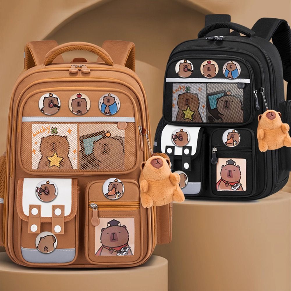 Wodoodporny plecak Capybara z odznaką na karty Lalka Tornister o dużej pojemności chroniący kręgosłup Łagodzi obciążenie Plecak