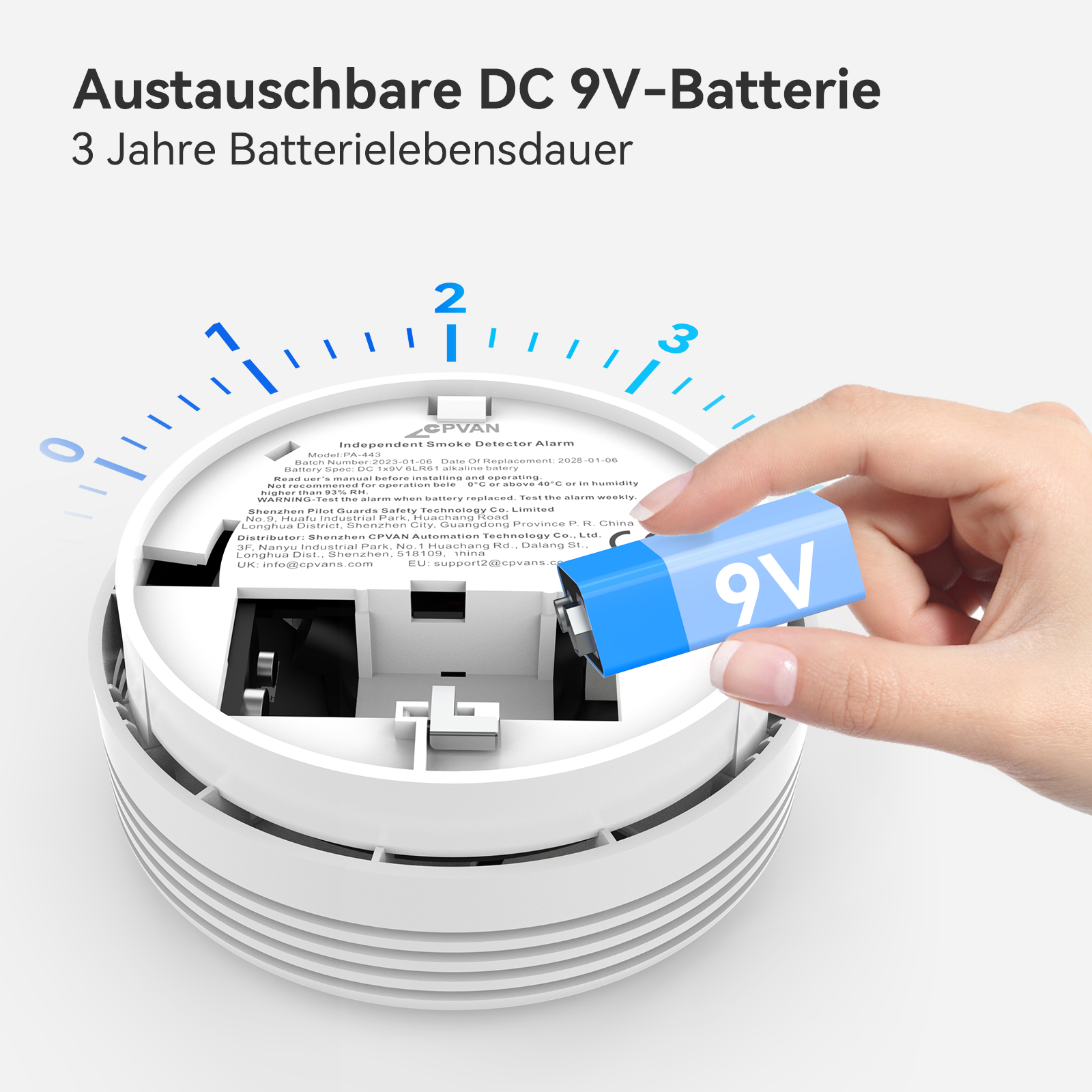 Rilevatore di fumo CPVAN con supporto magnetico, allarme antincendio Rilevatore di incendio a batteria alcalina con blocco da 9 V Conforme con allarme di fumo EN14604