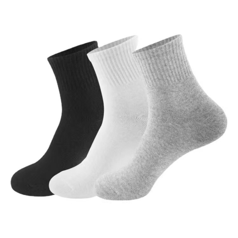 5 paia di calzini da uomo a tubo centrale in bianco e nero, calzini casual in cotone morbido e traspirante