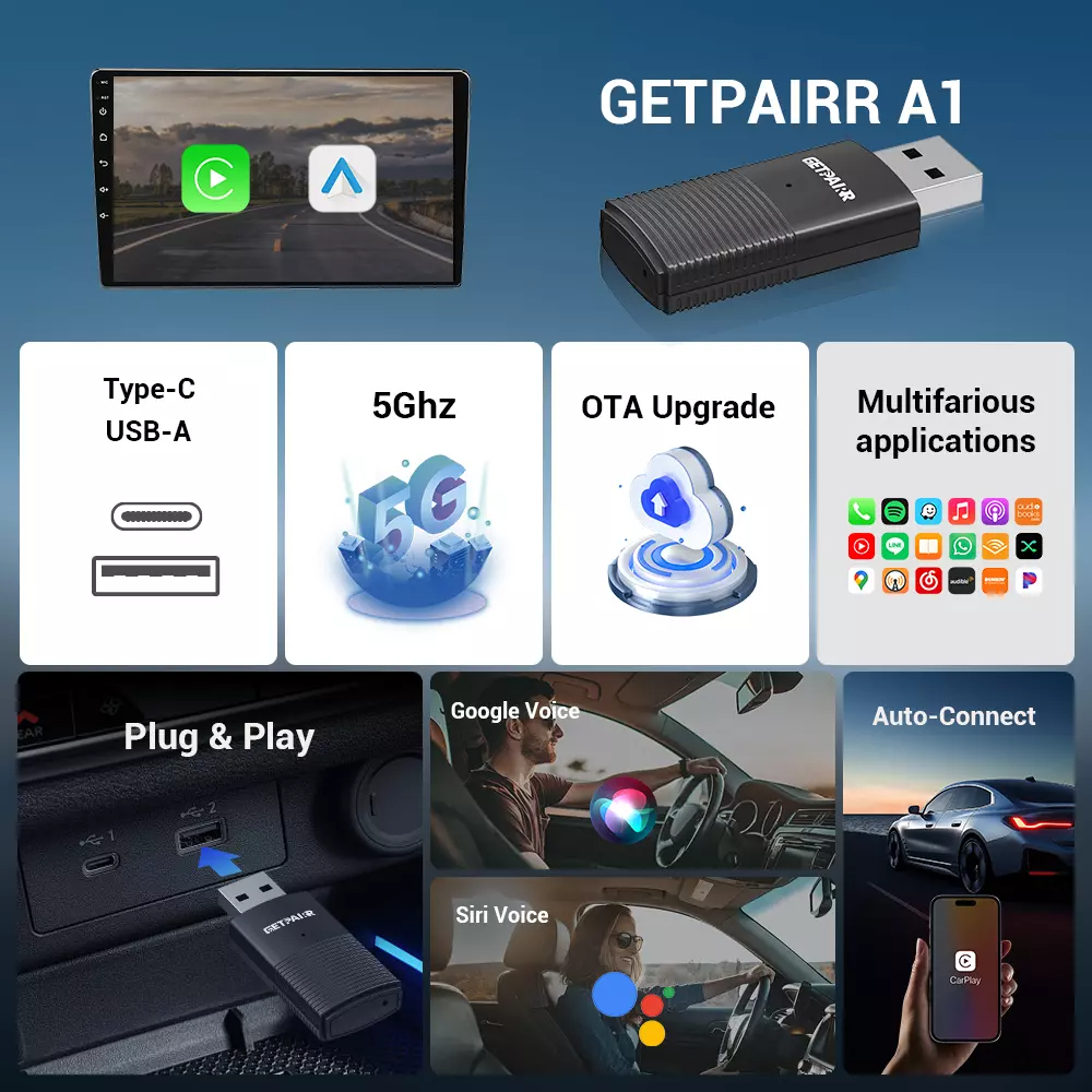 GetPairr беспроводной адаптер CarPlay Android Auto Smart Mini Box Plug and Play Wi-Fi быстрое подключение для Benz Chevrolet Ford Honda