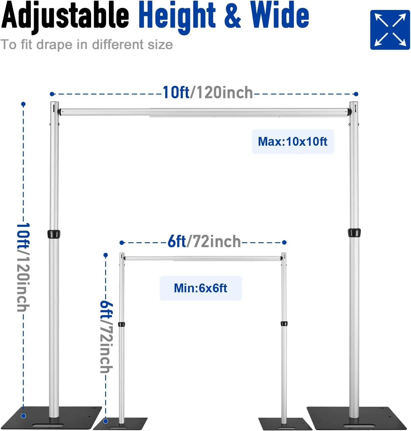 10x10Ft Double Crossbar Pipe and Drape Stand, Heavy Duty Adjustable Backdrop Stand, Aluminium Flower Wall Backdrop for Event,