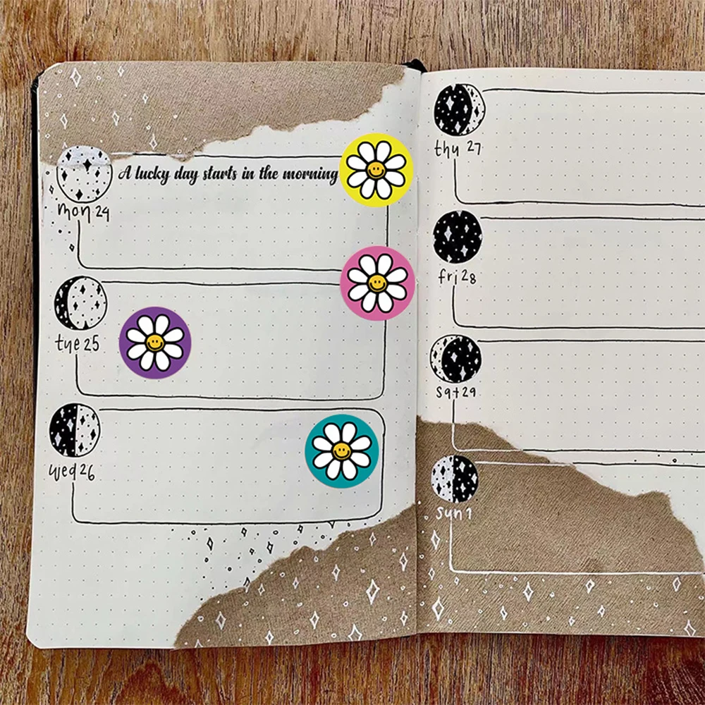 500 ピース/ロールかわいい漫画の花ステッカー報酬ステッカーラウンドフラワーシールラベルジャーナル手作りギフト包装装飾子供