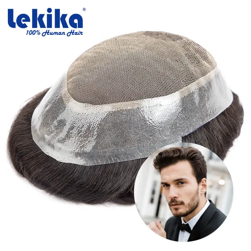 Austrália peruca masculina renda e base pu respirável peruca para homens prótese capilar substituição sistema de linha fina natural
