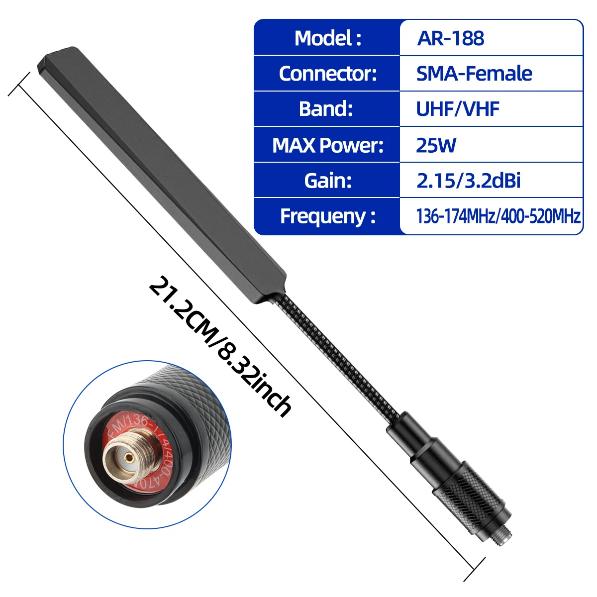 Abree AR-188 antena tática pescoço de ganso vhf uhf sma-fêmea para baofeng walkie talkie UV-5R 5rh 13 17 21 pro Quangsheng UV-K5 (6)
