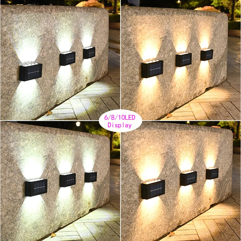 Solar Powered Garden Wall Light Outdoor Waterproof 6LED Beads up down Lamp for Street Terrace Fence Courtyard Wall Decoration