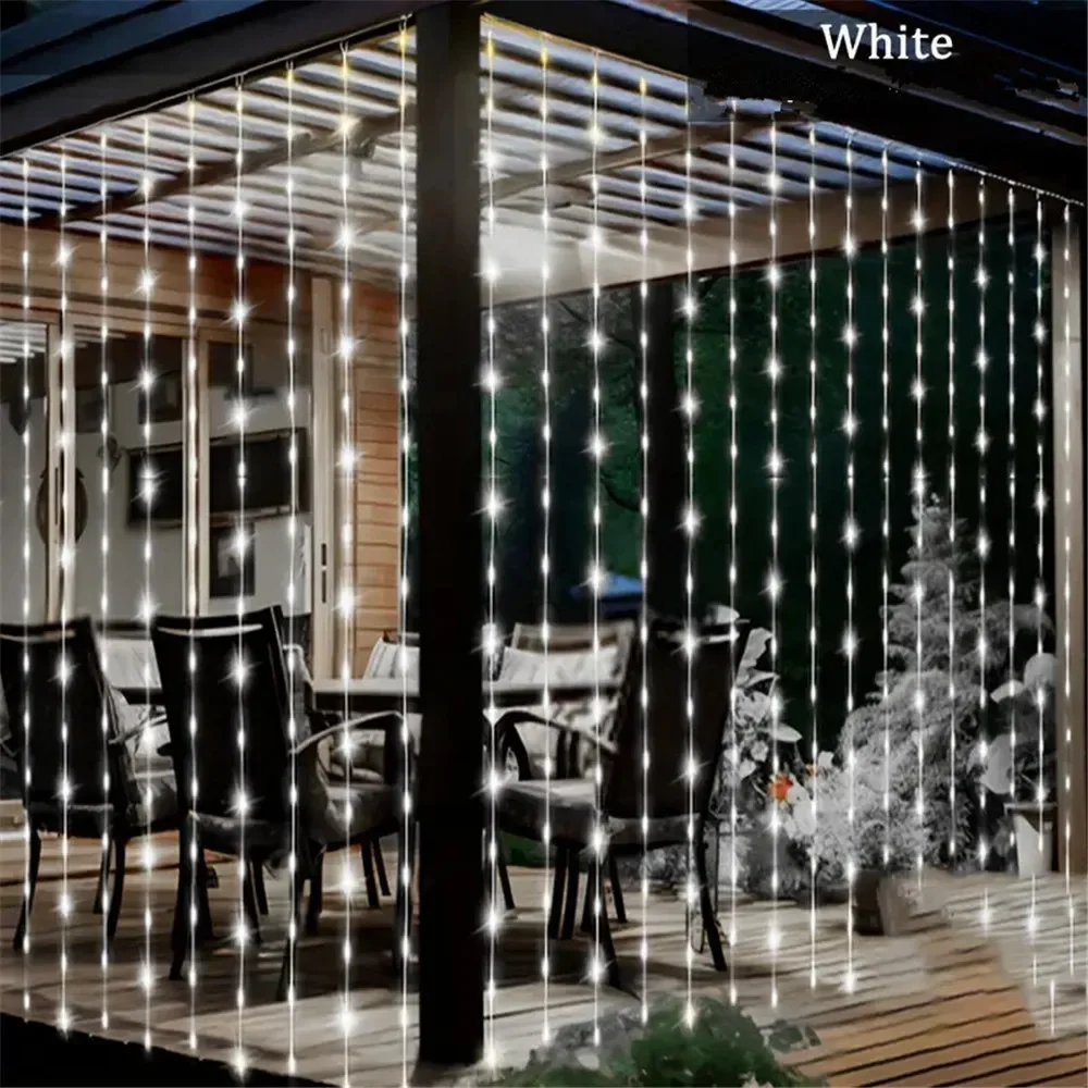 สายไฟม่าน LED พลังงานแสงอาทิตย์มี8โหมดเหมาะอย่างยิ่งสำหรับงานปาร์ตี้งานแต่งงานและสวนโคมไฟพลังงานแสงอาทิตย์สำหรับงานคริสต์มาสกลางแจ้ง