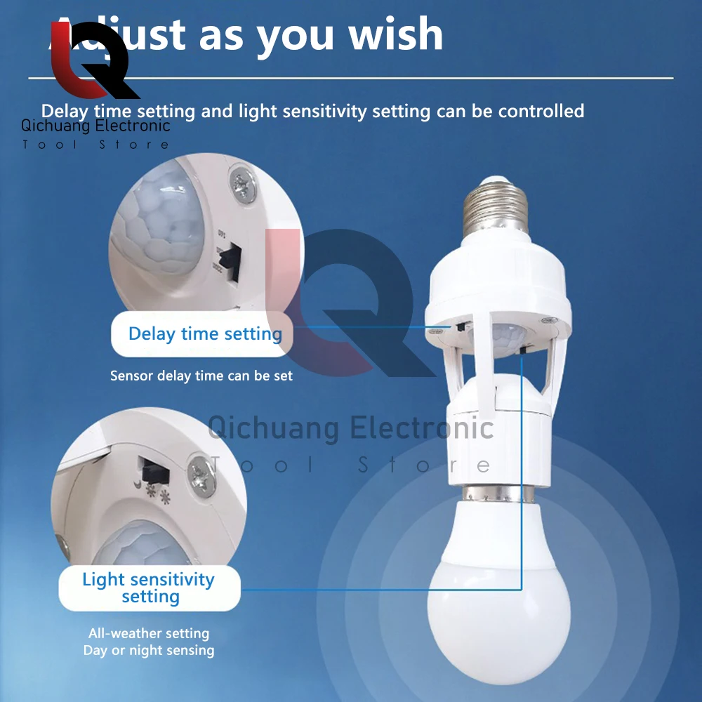 Sensor de movimiento de inducción humana PIR, lámpara LED de noche, Base de enchufe, soporte de lámpara E27, CA 100-240V, cabeza de luz con Sensor de presencia humana