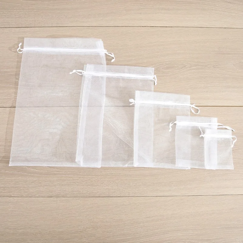 25 sacchetti trasparenti per bomboniere in organza, tasca per imballaggio, gioielli, caramelle, con coulisse, sacchetto in rete, compleanno, festa di nozze, piccolo sacchetto regalo