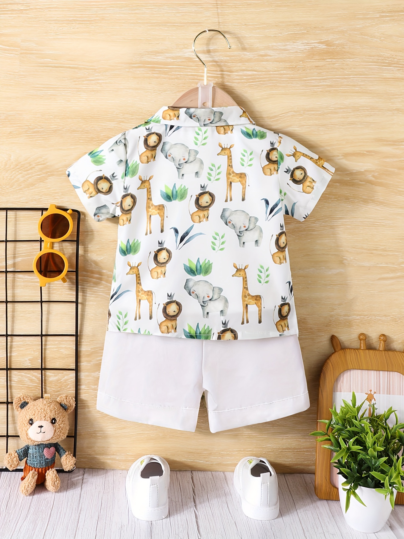 Ensemble 2 pièces d'été pour bébé garçon, décontracté, imprimé petits animaux, Short à manches courtes, chemise de voyage de vacances, confortable et respirant