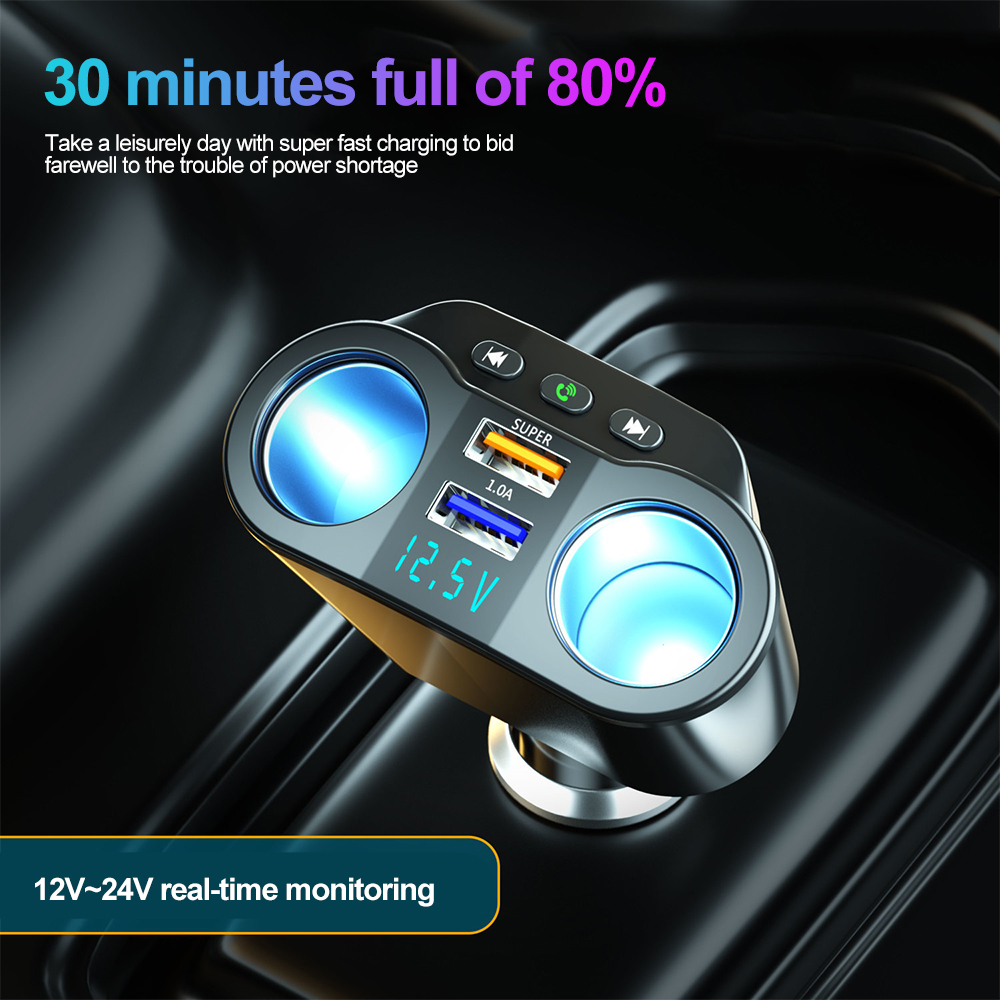 Cargador rápido USB Dual, divisor de encendedor de cigarrillos para coche, transmisores FM automáticos, cargador de coche manos libres con Bluetooth, envío directo