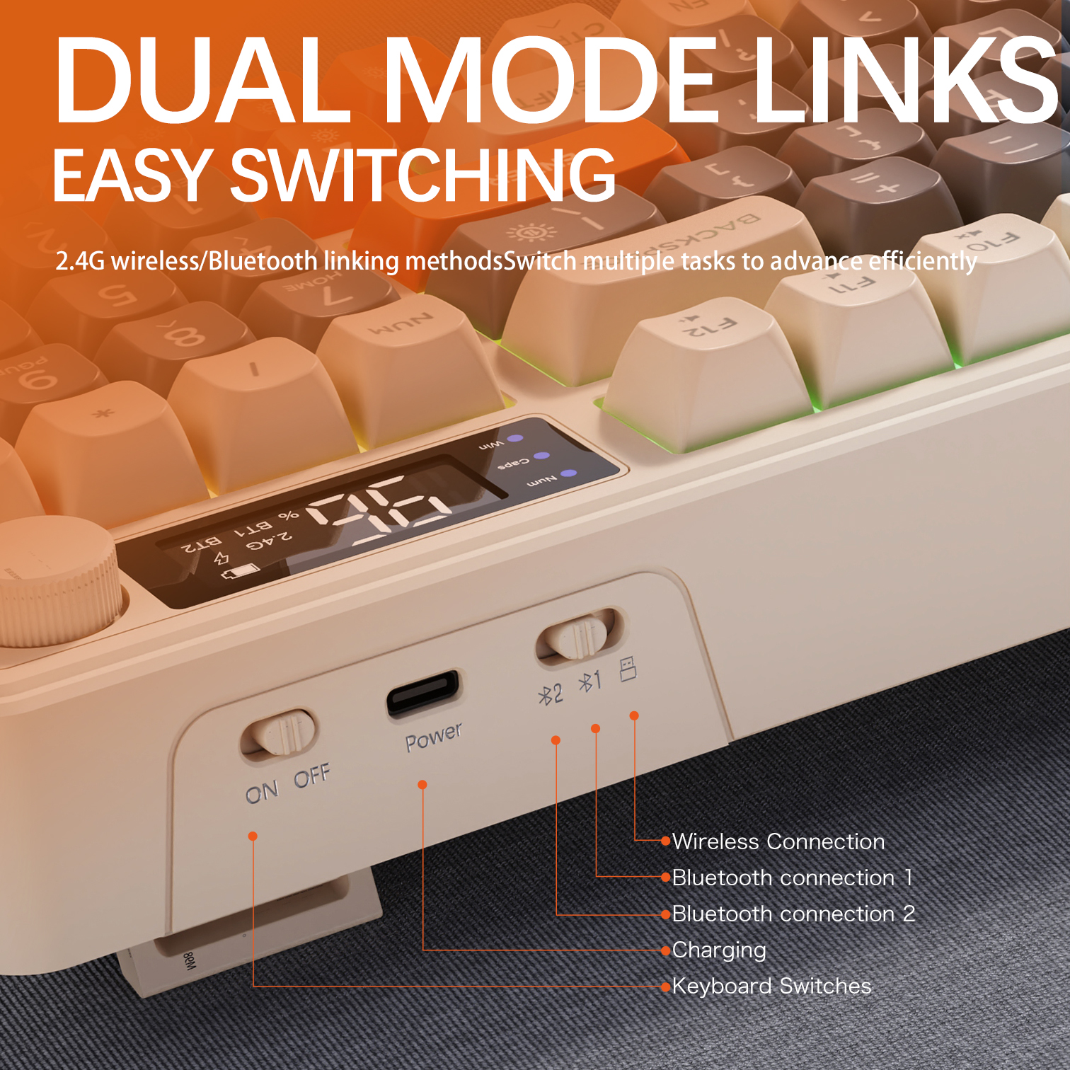 Clavier Bluetooth M96, clavier de jeu sans fil avec écran FREEWOLF, écran électronique, connexion multi-appareils, jeu ergonomique