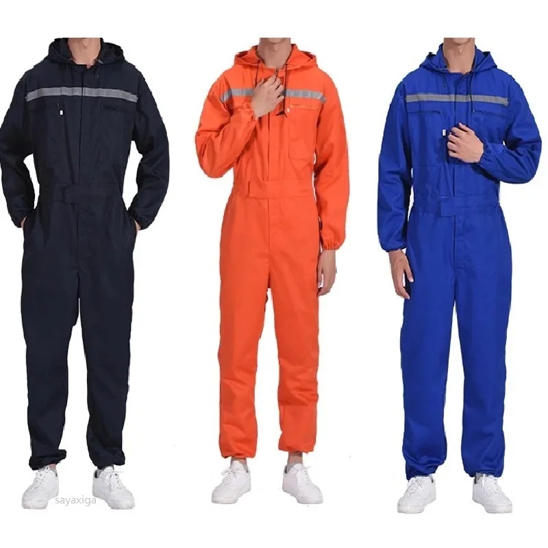 Roupas de trabalho com bolsos com zíper reflexivos, macacão de trabalho unissex, macacão de segurança para reparadores de automóveis, mecânica para à prova de poeira