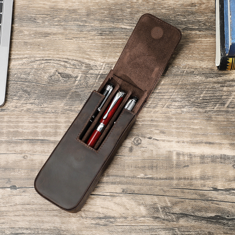 Luxuriöses Stiftetui aus echtem Leder mit 3 Fächern und abnehmbarem Stiftetui, Halter für Federmäppchen, Büro, Schulbedarf, kreatives Geschenk