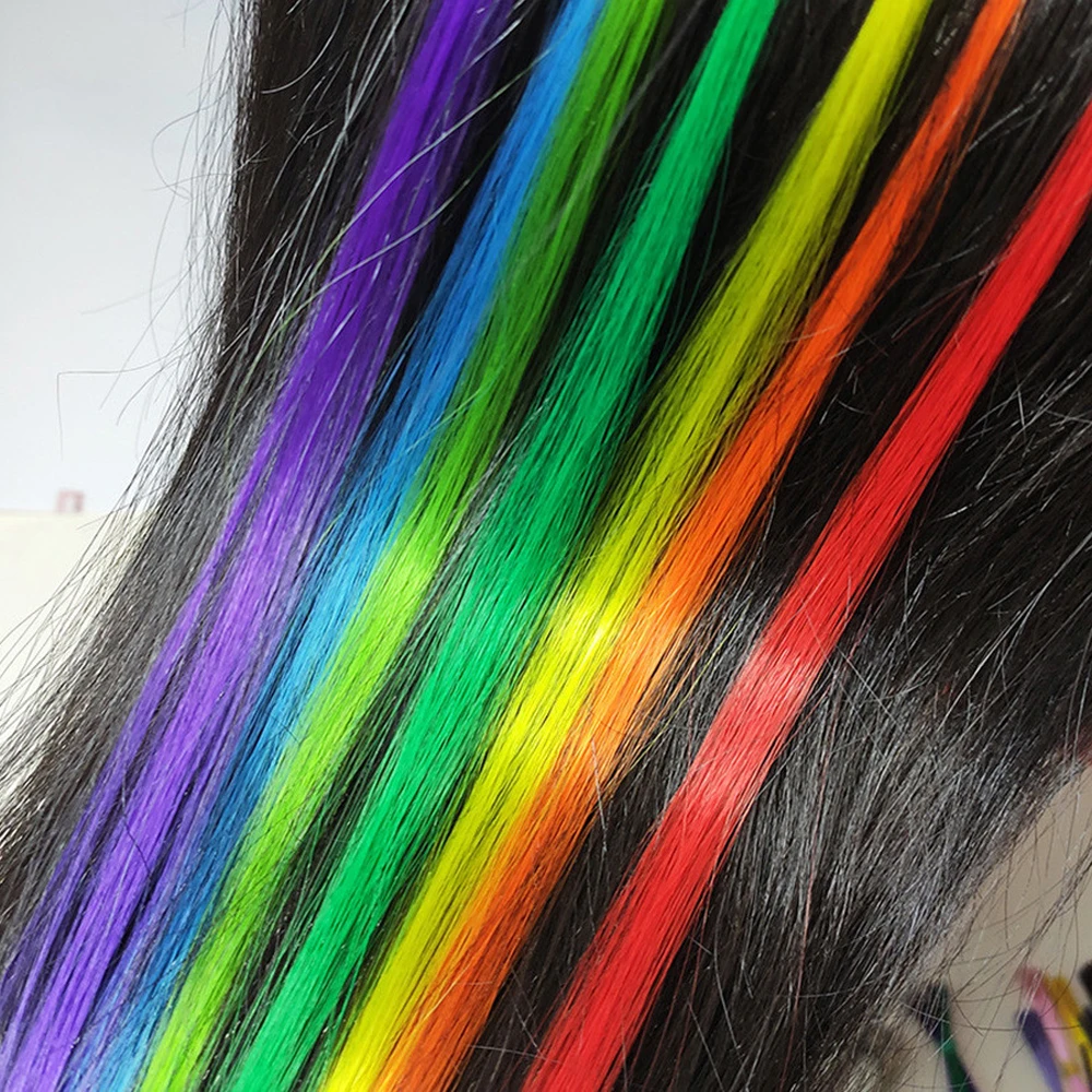 20 hebras/paquete, diez colores aleatorios, extensiones de cabello sintético de color I-Tip Stick, pelo liso de 16 pulgadas para mujeres de alta temperatura