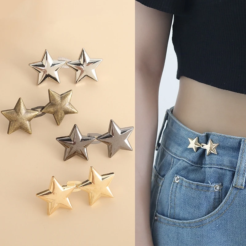 Clipes de botão jeans ajustáveis estrela – apertador de cintura para calças/ saias, ajuste universal e ajuste rápido de tamanho (1 par)