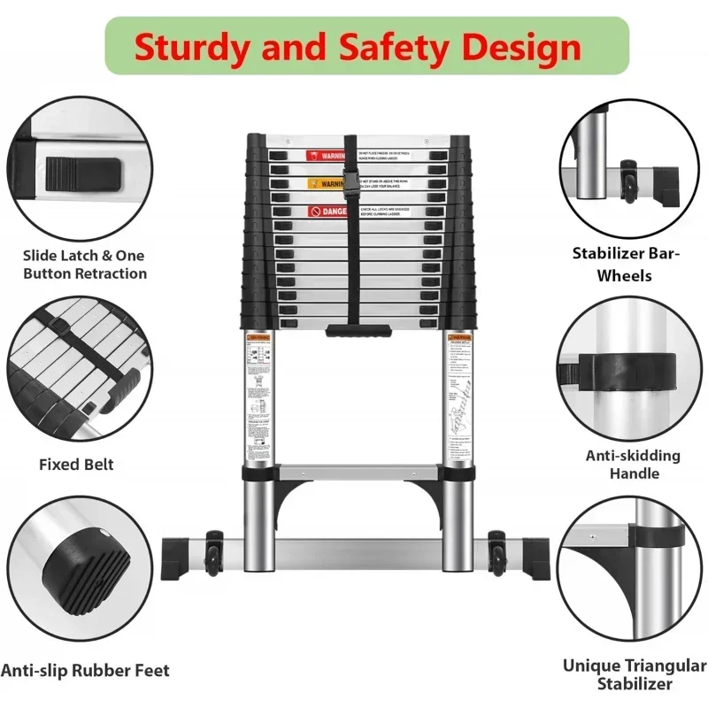 2025 New 16.5 FT Telescoping Ladders Stainless Steel Telescopic Ladder - Multi-Button Retraction Collapsible Ladder For Home,