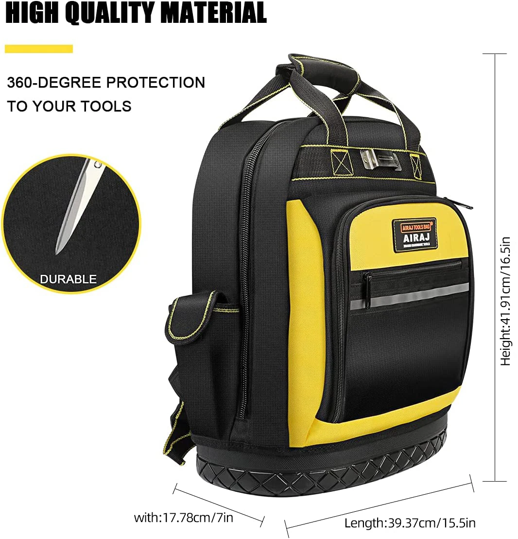 AIRAJ mochila de herramientas impermeable, bolsa de herramientas con Base de goma, organizador de herramientas de servicio pesado, bolsas de herramientas para trabajadores de mantenimiento de fontanero electricista