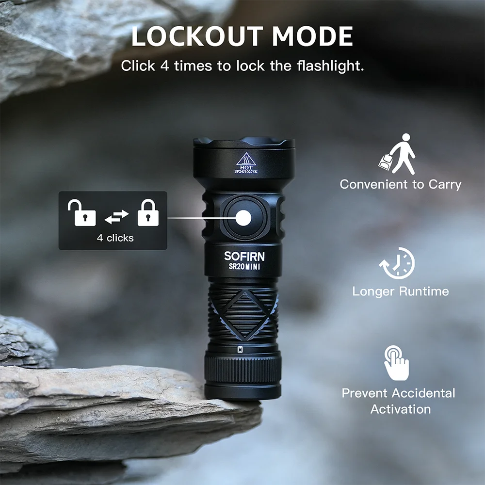 New Sofirn SR20 MINI 1200lm Flashlight 18350 USB C IP68 Waterproof with Red LED Key Light for Camping Emergency Situations