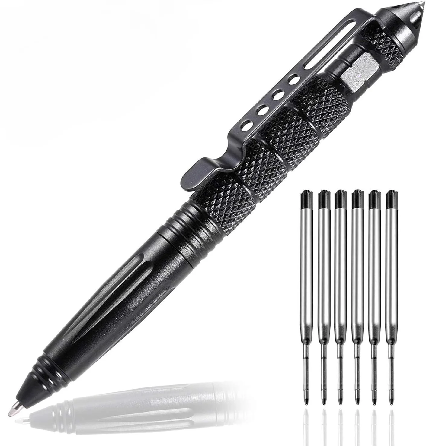 Penna tattica militare, penna professionale per autodifesa, penna rompivetro di emergenza - Acciaio al tungsteno, strumento di scrittura con 6 ricariche