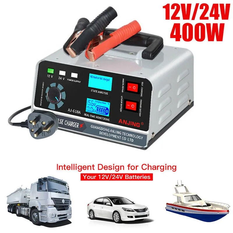 Grote power 400W batterijlader 12V/24V auto-acculader druppel slimme pulsreparatie voor auto-suv vrachtwagenboot