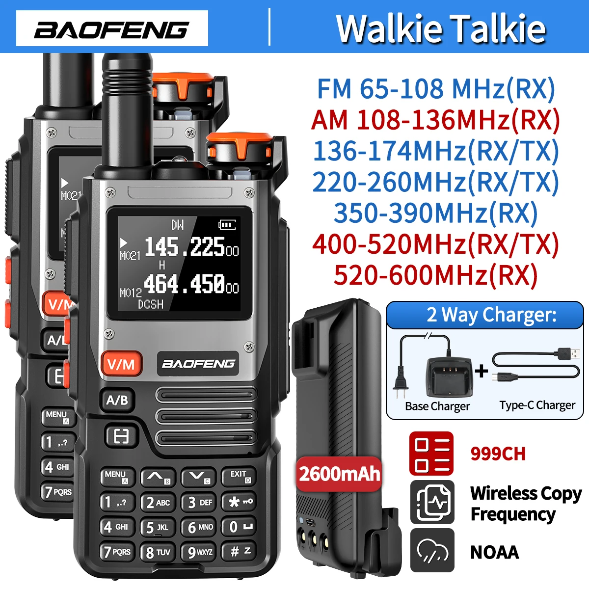1/2PCS Baofeng UV-K61 Walkie Talkie Multi Band Drahtlose Kopie Frequenz 999CH Typ-C AM DTMF NOAA UV-5R UV 5RH K6 K5(8) Ham Radio