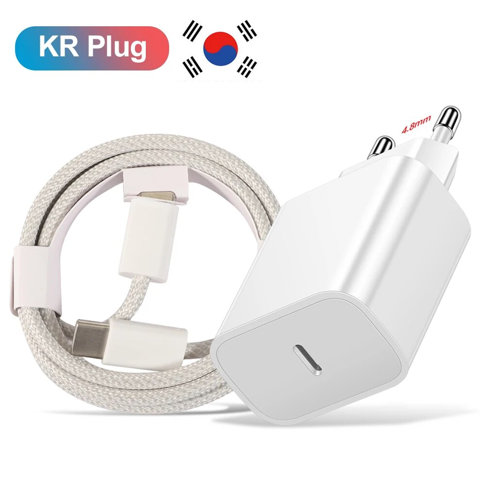 Cargador USB tipo C coreano PD de 20W para iPhone 15, Cable de carga rápida para teléfono Xiaomi Redmi Note 12 Samsung S23 Ultra tipo C