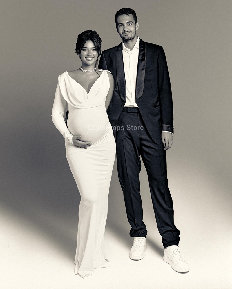 Vestidos de maternidade elegantes e sexy cor pura um ombro corpo con vestido de maternidade para fotografia e festas