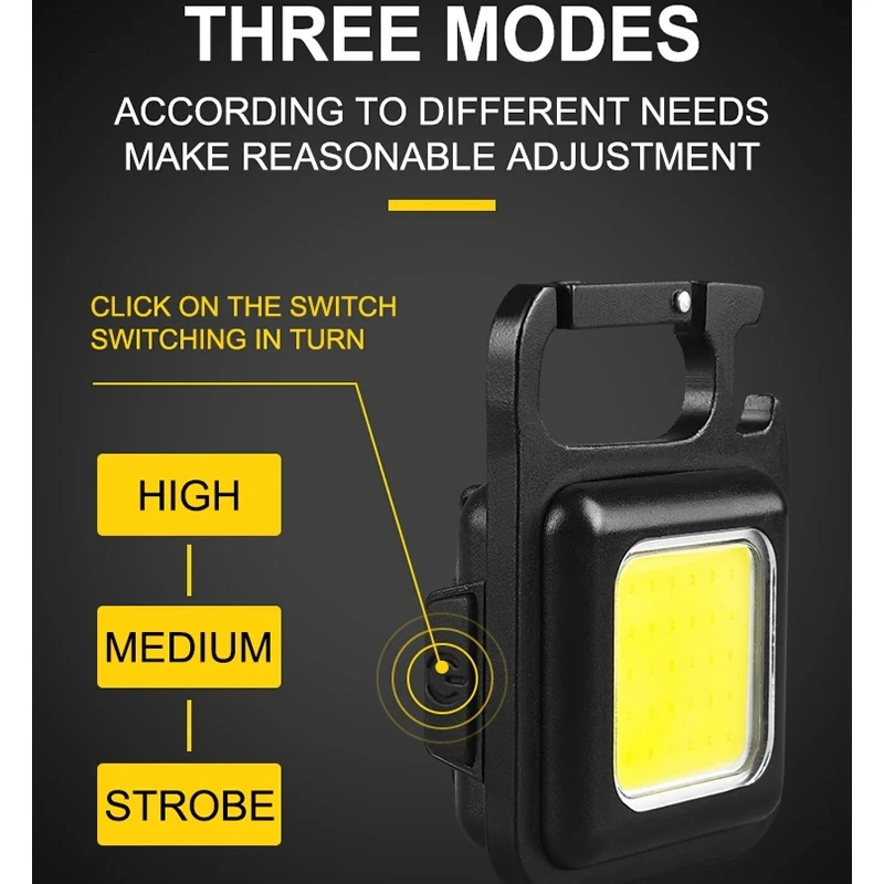 COB LED 미니 손전등 슈퍼 밝은 EDC 키 체인 빛 꼬리 자석 코르크 따개와 야외 비상 캠핑 포켓 램프