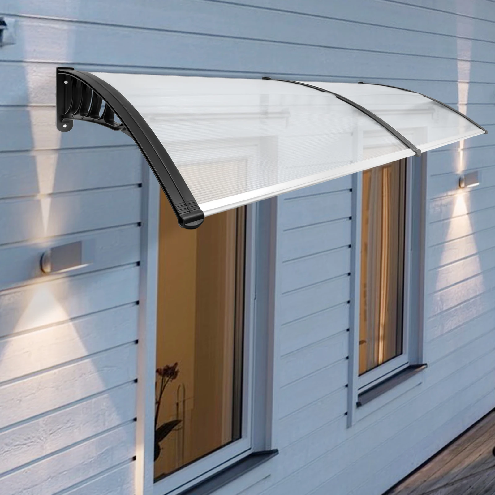 Tettuccio moderno per porta d'ingresso, design ad arco, spessore 5 mm, montaggio a parete, resistente alle intemperie, ideale per la protezione dalla pioggia, dal sole e dal vento