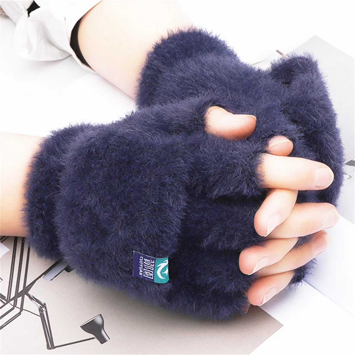 Luvas sem dedos de pelúcia feminino inverno mitten macio quente estudante feminino flip luvas ao ar livre escrever luvas engrossadas proteção contra frio