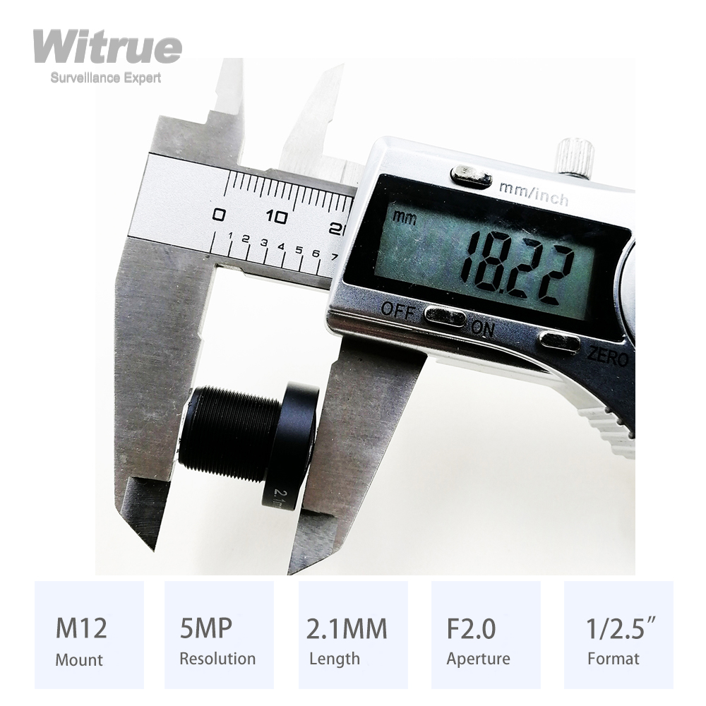Объектив Witrue «рыбий глаз» 2,1 мм HD 5 МП с диафрагмой F2.0, формат 1/2,5 дюйма, крепление M12 для камер видеонаблюдения