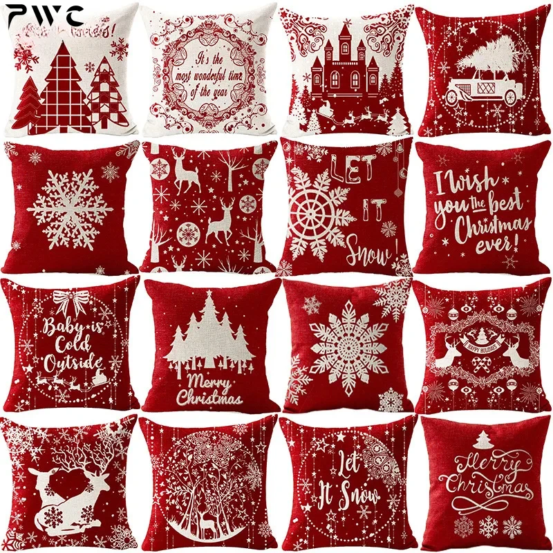 Navidad algodón Lino Santa copo de nieve alce personalizado funda de almohada cojín decoración del hogar regalo Año Nuevo