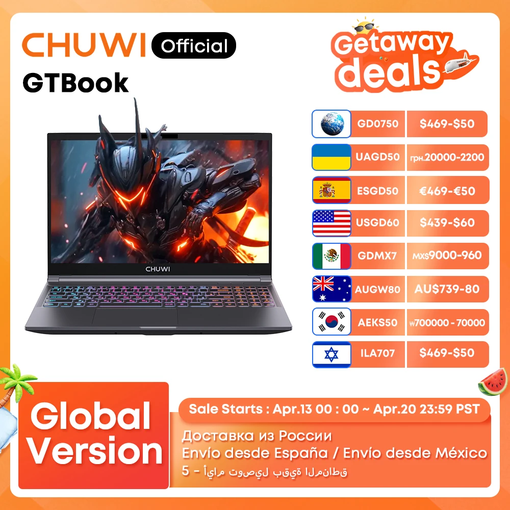 Mundo Premier CHUWI GTBook i5-12450H RTX 3050 Laptop para jogos Tela FHD de 15,6 polegadas 16GB RAM 512GB SSD Corpo de metal Notebook dedicado