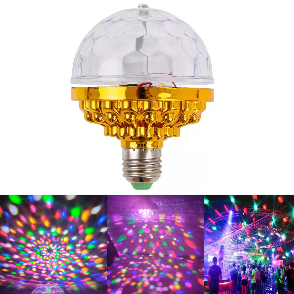 E27 Bühnenlicht, bunt, rotierende Atmosphäre, 360-Grad-Magic-Kugelbirne, automatische Kristalllampe + Steckdosen für DJ, Disco, KTV, Tanzparty