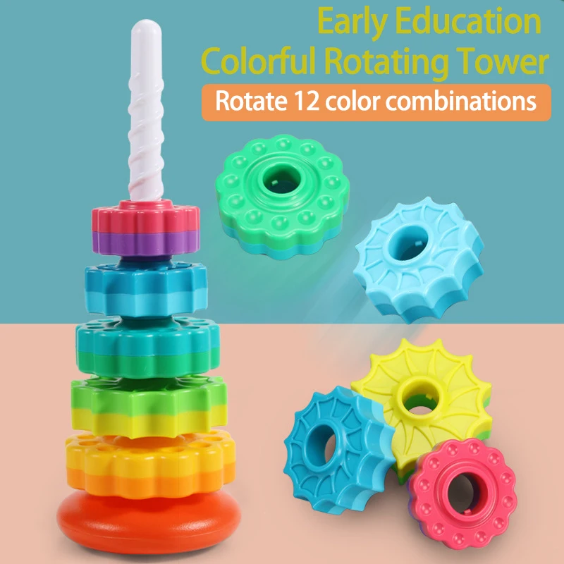 Arcobaleno torretta impilabile musica colore anello di nidificazione 1-3 anni neonato Turn torretta Puzzle giocattoli per la prima educazione
