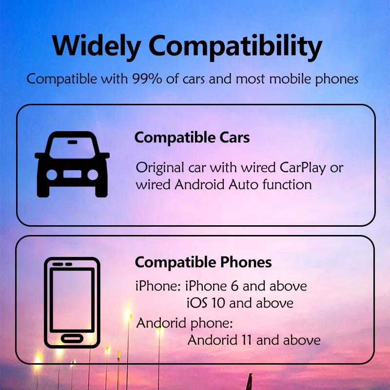 Wired to Wireless CarPlay Adapter Android Auto Smart Dongle 2in1 Mini Box Fast Connect Plug And Play For Toyota Mazda Benz Audi
